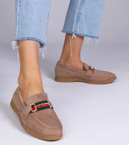 marka niezdefiniowana Brown suede loafers with gold decoration Daliana