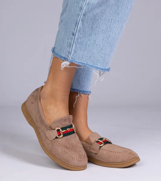 marka niezdefiniowana Brown suede loafers with gold decoration Daliana