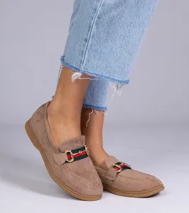 marka niezdefiniowana Brown suede loafers with gold decoration Daliana