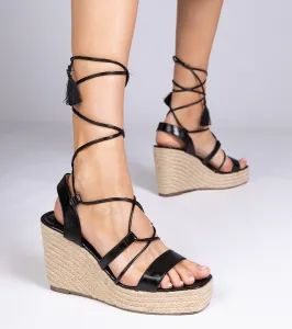 Gemre Čierne sandále espadrilky na klinovom opätku Klea