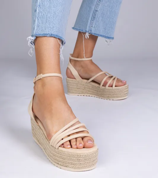 marka niezdefiniowana Beige platform espadrille sandals Panola