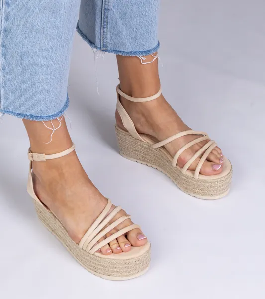 marka niezdefiniowana Beige platform espadrille sandals Panola