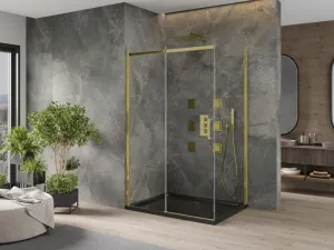 MEXEN/S - Omega sprchovací kút 100x80, transparent, zlatá + čierna vanička so sifónom 825-100-080-50-00-4070G