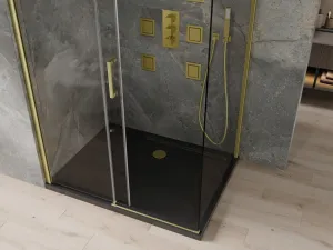 MEXEN/S - Omega sprchovací kút 100x80, transparent, zlatá + čierna vanička so sifónom 825-100-080-50-00-4070G