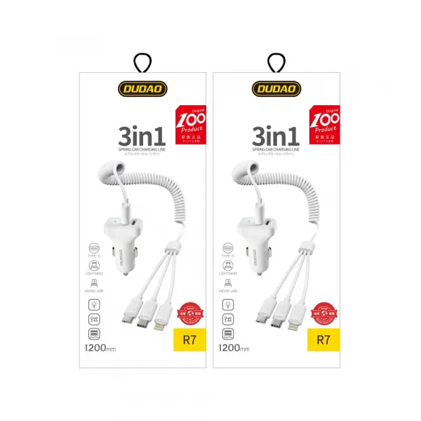 Dudao R7 autonabíjačka 2x USB 2.4A + 3in1 Lightning / Type C / micro USB, biela