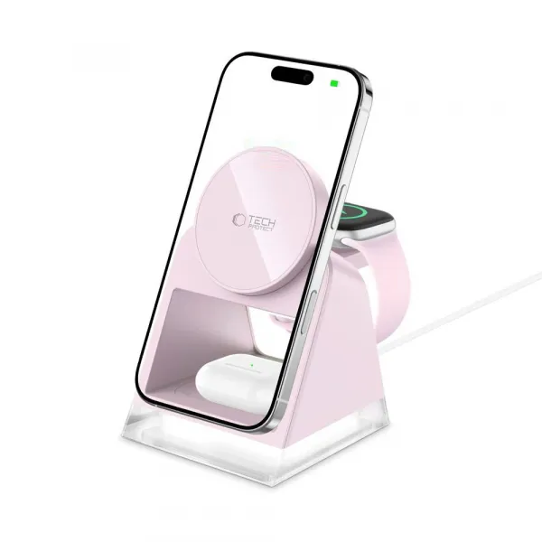 Tech-Protect A43 MagSafe bezdrôtová nabíjačka na mobil / Apple Watch / AirPods 15W, ružová