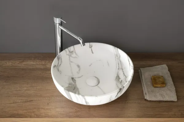 RONDANE keramické umývadlo na dosku Ø 41 cm, bianco carrara AR435BC
