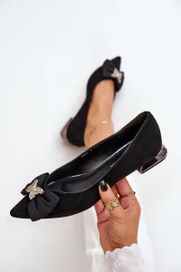 Elegantné Semišové Baleríny Pre Ženy S Mašličkou Laura Messi 2893 Čierne