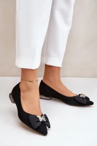 Elegantné Semišové Baleríny Pre Ženy S Mašličkou Laura Messi 2893 Čierne