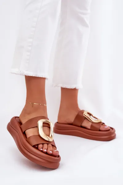Boto Dámske sandále na platforme so zlatým detailom Camel Ularinea