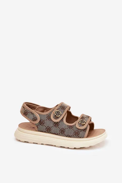 Boto Dámske Vzorované Textilné Sandále So Zlatými Detailmi Khaki Pefese
