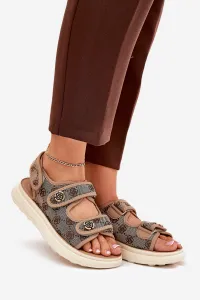 Boto Dámske Vzorované Textilné Sandále So Zlatými Detailmi Khaki Pefese