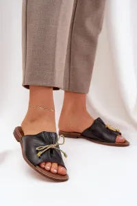 Boto Kožené Ploché Elegantné Sandále S Mašľou Lewski 3572 Čierne