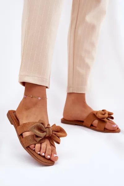 Boto Ploché Dámske Šľapky S Mašľou Camel Tobin