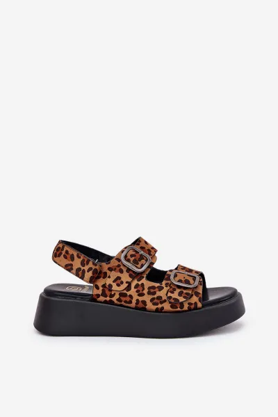 Boto Dámske Sandále Na Platforme A Opätku S Prackami Leopard Hnedé Genorre