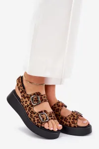 Boto Dámske Sandále Na Platforme A Opätku S Prackami Leopard Hnedé Genorre