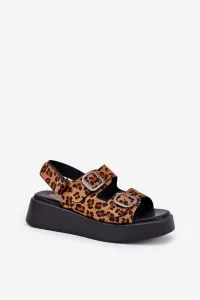 Boto Dámske Sandále Na Platforme A Opätku S Prackami Leopard Hnedé Genorre