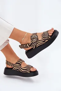 Boto Dámske Sandále Na Platforme A Opätku S Prackami Zebra Béžovo-Čierne Genorre