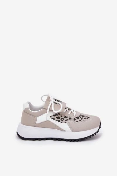 Boto Športové Topánky Sneakers Dámske Na Platforme Leopard Bielo-Bežové Pumbes