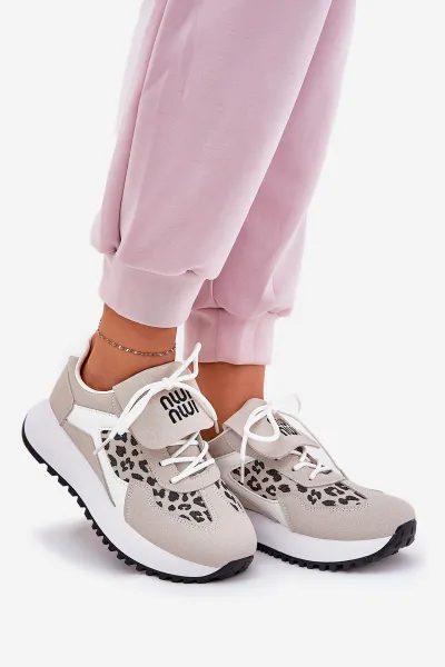 Boto Športové Topánky Sneakers Dámske Na Platforme Leopard Bielo-Bežové Pumbes