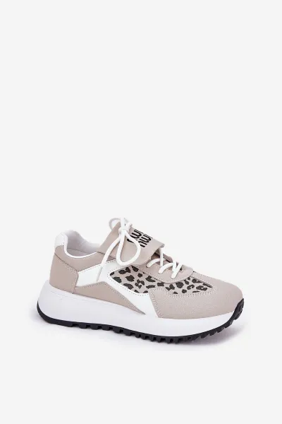 Boto Športové Topánky Sneakers Dámske Na Platforme Leopard Bielo-Bežové Pumbes