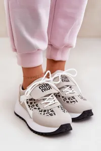 Boto Športové Topánky Sneakers Dámske Na Platforme Leopard Bielo-Bežové Pumbes