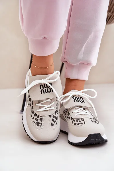 Boto Športové Topánky Sneakers Dámske Na Platforme Leopard Bielo-Bežové Pumbes