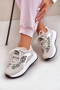 Boto Športové Topánky Sneakers Dámske Na Platforme Leopard Bielo-Bežové Pumbes