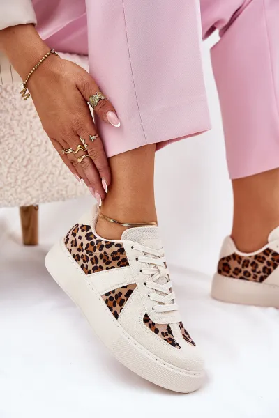 Boto Dámske sneakers s leopardím vzorom na platforme béžové Nativira