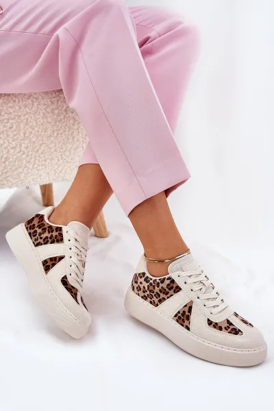 Boto Dámske sneakers s leopardím vzorom na platforme béžové Nativira