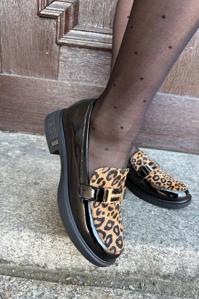 Kožené Lakované Mokasíny Leopard Vinceza