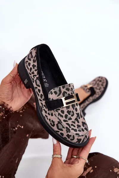 Kožené Lakované Mokasíny Leopard Vinceza 66790 Čierne
