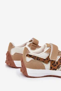 Boto Detské tenisky na suchý zips s leopardím vzorom tmavobežové Tezzu
