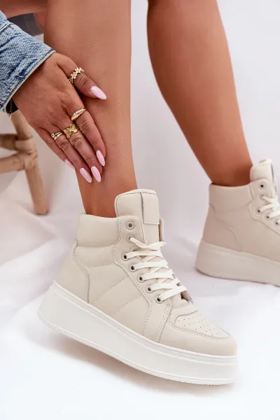 EVENTO Vysoké Dámske Sneakers Na Platforme Béžové Tillive