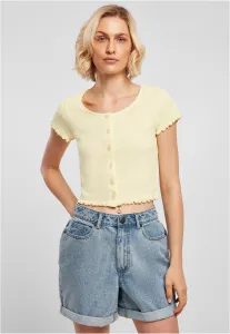 Women's T-shirt with button and rib fastening in soft yellow color