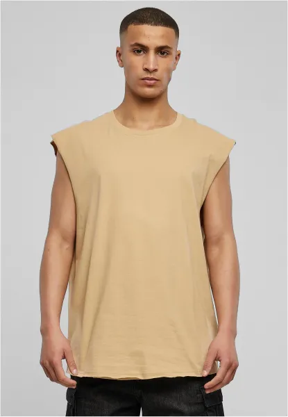 Open sleeveless T-shirt in beige