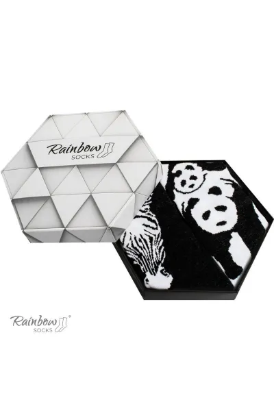 ZOOKSY/RAINBOW SOCKS Dúhové ponožky s motívmi zvierat Zebra panda čiernobiele 2 páry