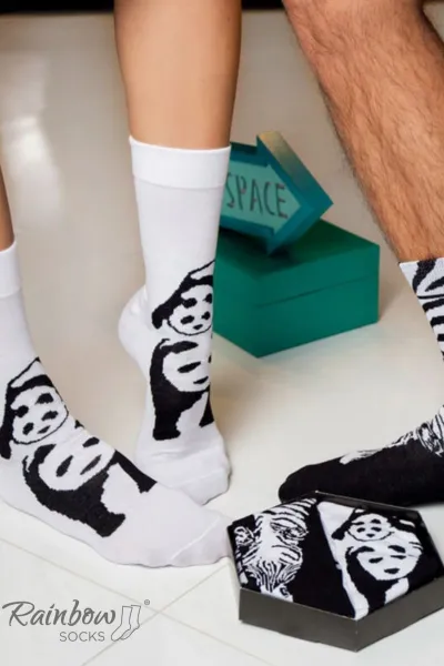 ZOOKSY/RAINBOW SOCKS Dúhové ponožky s motívmi zvierat Zebra panda čiernobiele 2 páry