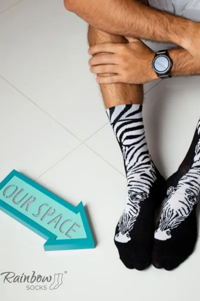 ZOOKSY/RAINBOW SOCKS Dúhové ponožky s motívmi zvierat Zebra panda čiernobiele 2 páry