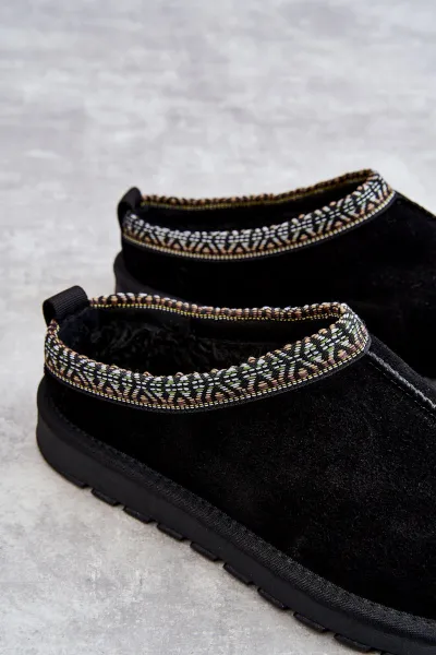 Boto Ženský semišový papcie s kožušinou Black Buffie