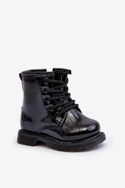 Boto Black Tibbie Baby Boots lakovaný zipsom