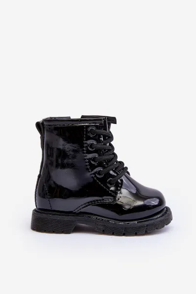Boto Black Tibbie Baby Boots lakovaný zipsom