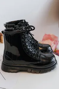 Boto Black Tibbie Baby Boots lakovaný zipsom