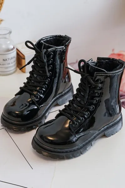 Boto Black Tibbie Baby Boots lakovaný zipsom