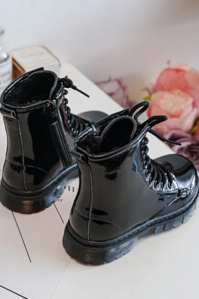 Boto Black Tibbie Baby Boots lakovaný zipsom
