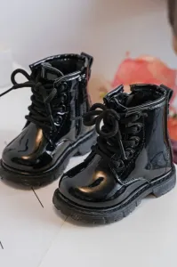 Boto Black Tibbie Baby Boots lakovaný zipsom