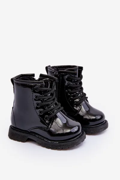 Boto Black Tibbie Baby Boots lakovaný zipsom