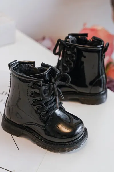Boto Black Tibbie Baby Boots lakovaný zipsom