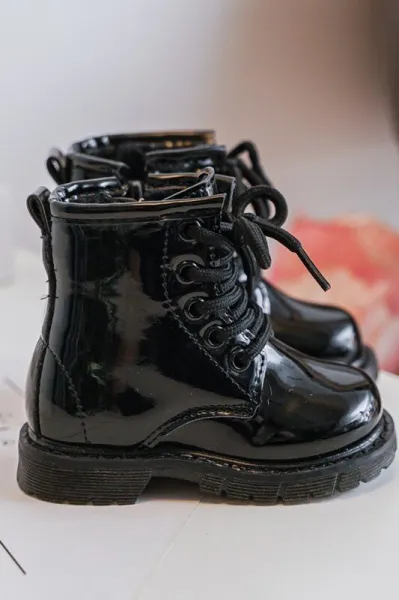 Boto Black Tibbie Baby Boots lakovaný zipsom