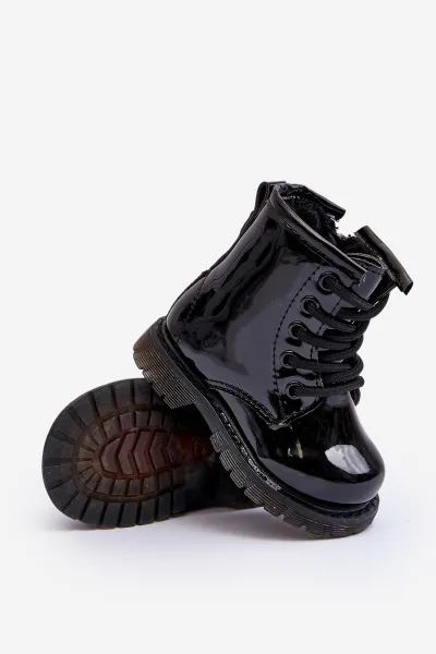 Boto Black Tibbie Baby Boots lakovaný zipsom